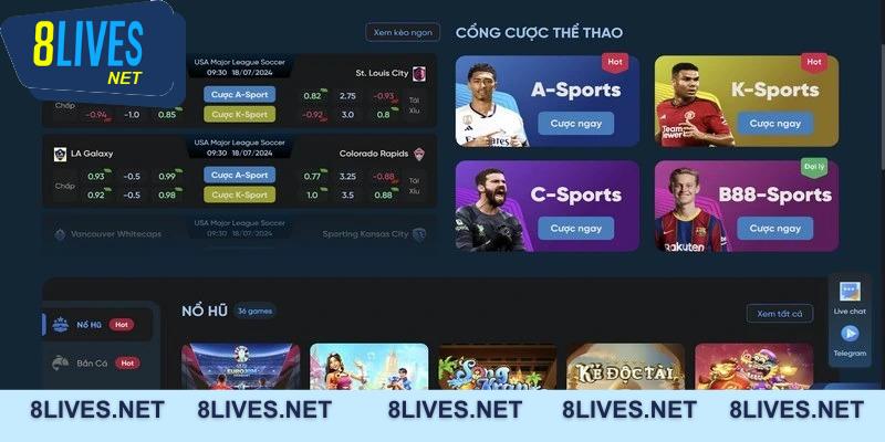 Các chuyên mục giải trí khi đăng nhập 8Live 