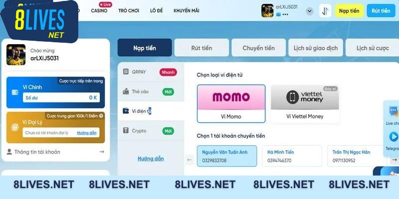 Chi tiết các bước nạp tiền 8Live như thế nào?